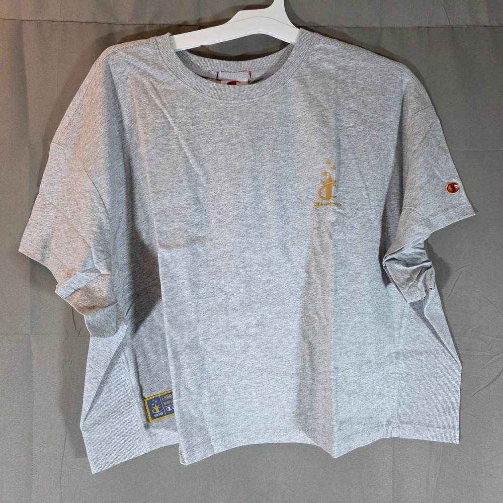 Champion Womens Gold Medal Cropped Tee Oxford Grey USA Logo 2X CPW254TS01008